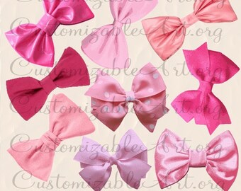 Pink Bow Clipart Digital Tie Clip Art Images Light Pale Hot Hair Ribbon Red Cute Girl Baby Shower Graphic