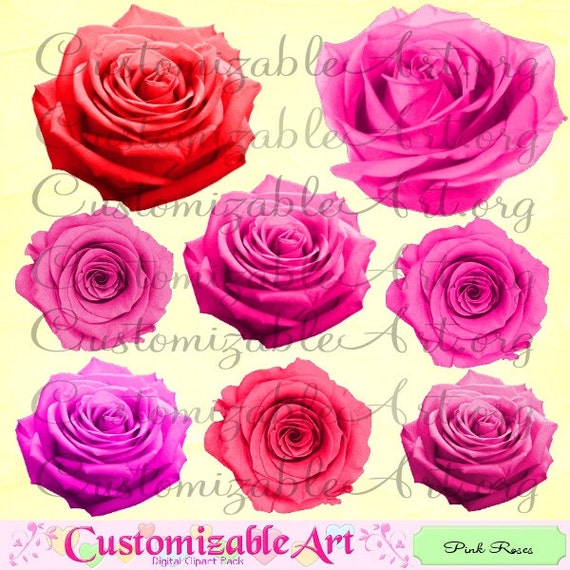 Pink Roses Clipart Digital Pink Rose Clip Art Shades Of Pink Etsy