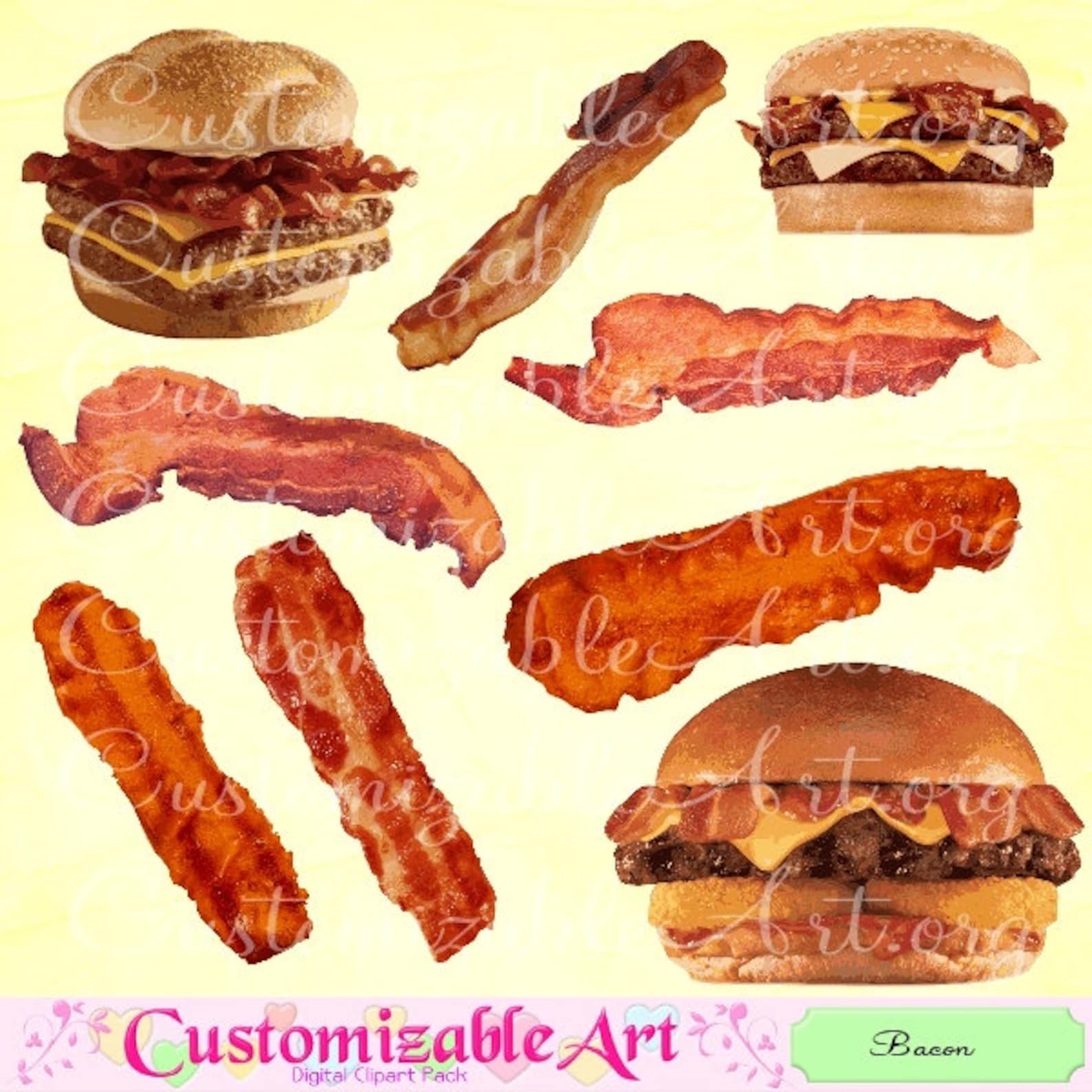 Bacon Clipart Digital Bacon Clip Art Cooked Fried Grilled Greasy Bacon