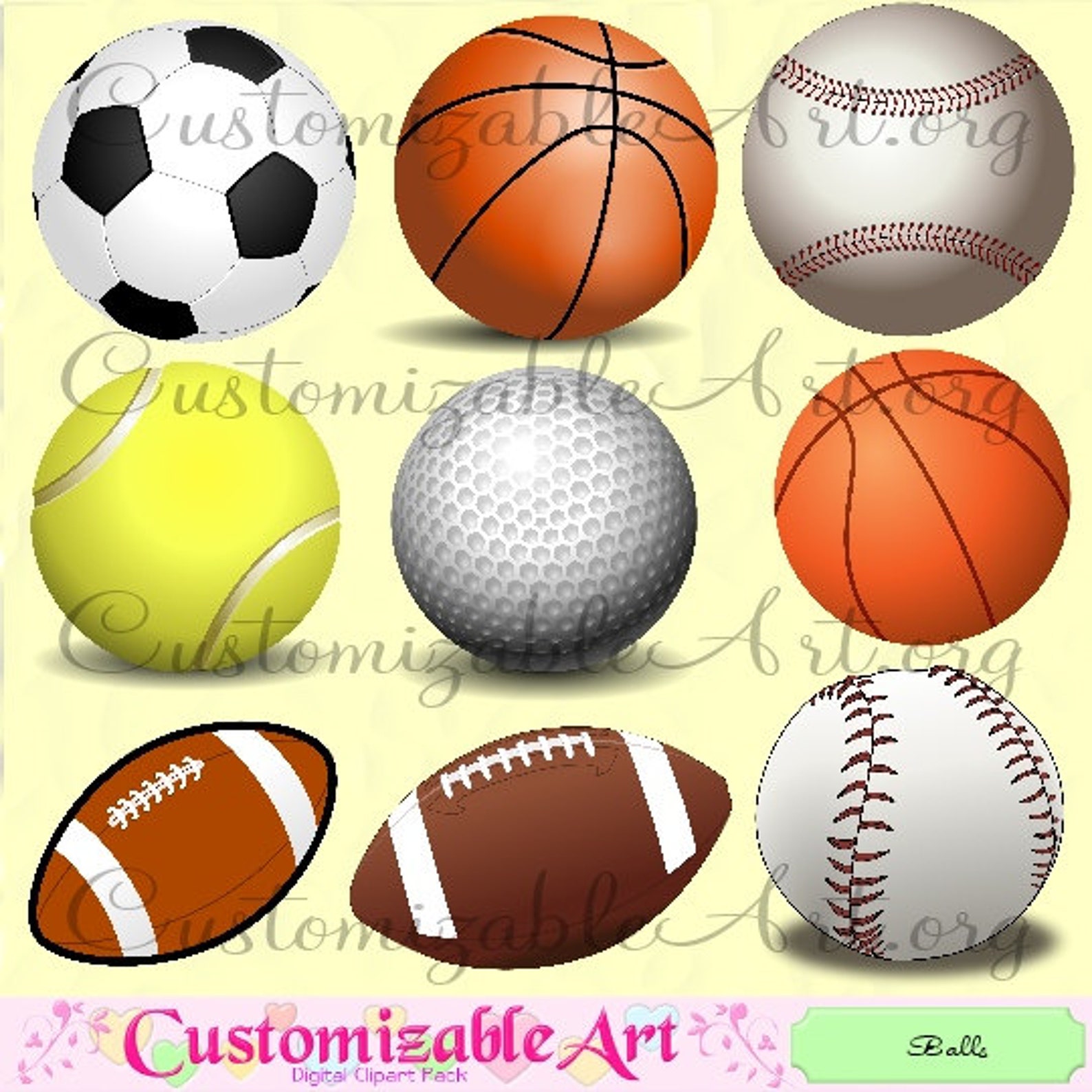 Ball Clipart Digital Ball Clip Art Football Soccer Golf Rugby Baseball ...