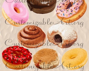 Donut Clipart Digital Donut Clip Art Chocolate Pink Strawberry Red Cherry Plain Jelly Icing Images Realistic Graphics Coffee Break Pictures