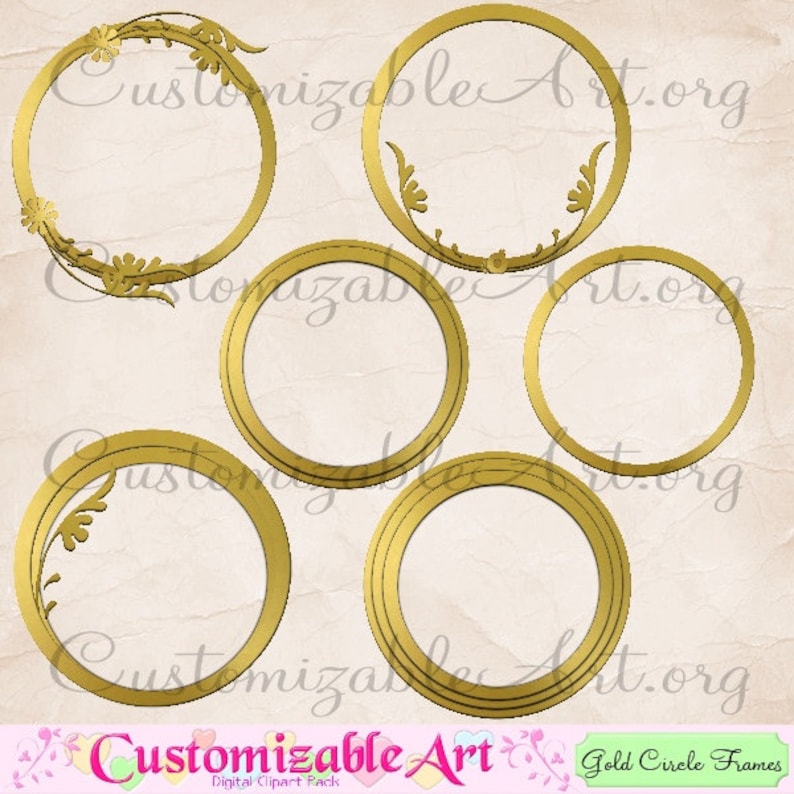 Gold Circle Frame Clipart Digital Golden Round Frames Border Image 0