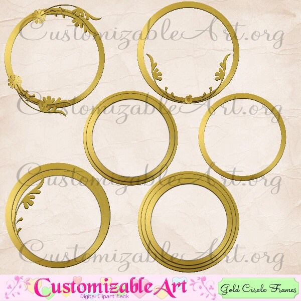 Gold Circle Frame Clipart Digital Golden Round Frames Border Clipart Floral Plain Golden Circular Picture Frame 3D Layered Flower Clip Art