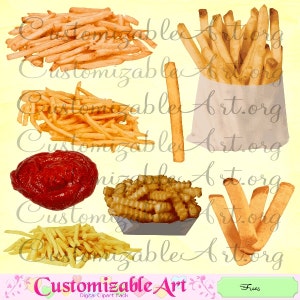 Fries Clipart Digital Fries Clip Art French Fries Single Fry Ketchup Crinkle Fries Potato Chips in Bag Fast Food Meal Snack Images Graphics