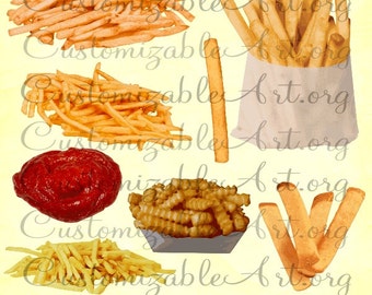 Fries Clipart Digital Fries Clip Art French Fries Single Fry Ketchup Crinkle Fries Potato Chips in Bag Fast Food Meal Snack Images Graphics