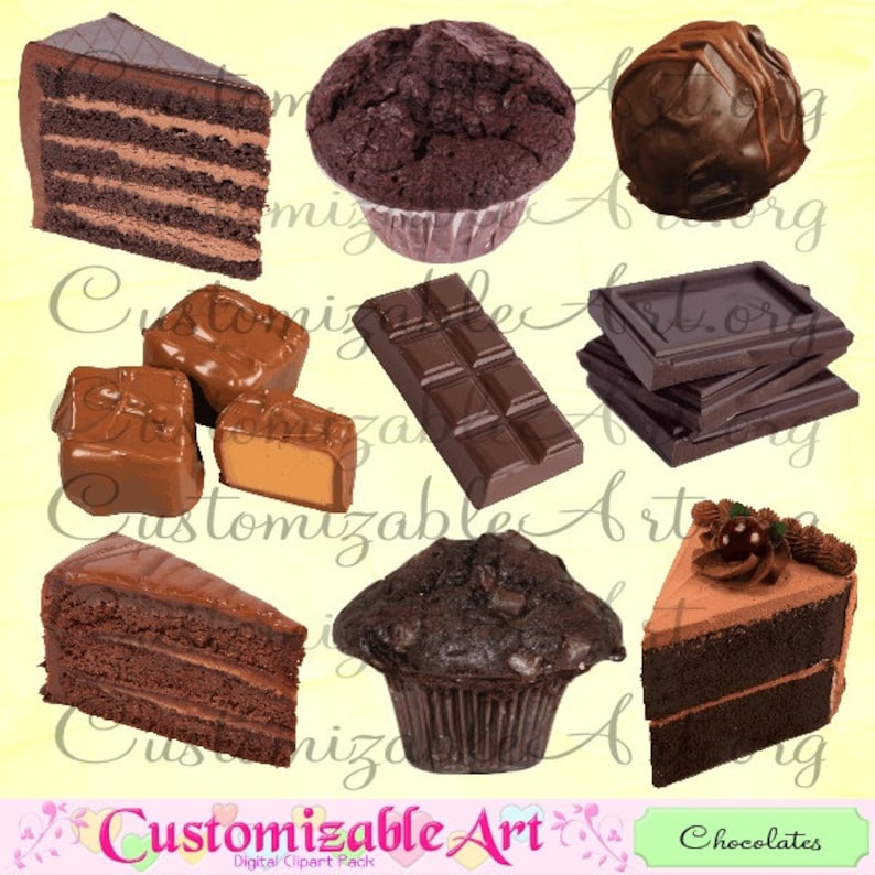 Chocolats chocolat numérique Clipart Clip Art Chocolate Cake tranche brique pièces truffe Coco Brownie au chocolat Muffin bonbons Images graphiques image 1