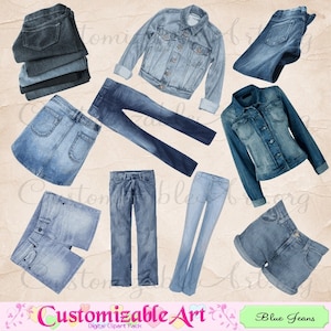 Blue Jeans Clipart Digital Jeans Clip Art Images Clothes Clothing Folded Skirt Jacket Denim Clothes Womens Girls Clothes Clipart Graphic