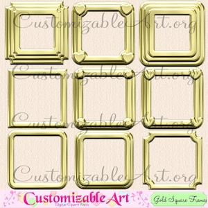 Gold Square Frame Clipart Digital Gold Frame Clip Art Golden Border Images Graphics Layered 3D Heart Cute Golden Digital Picture Frame Clip