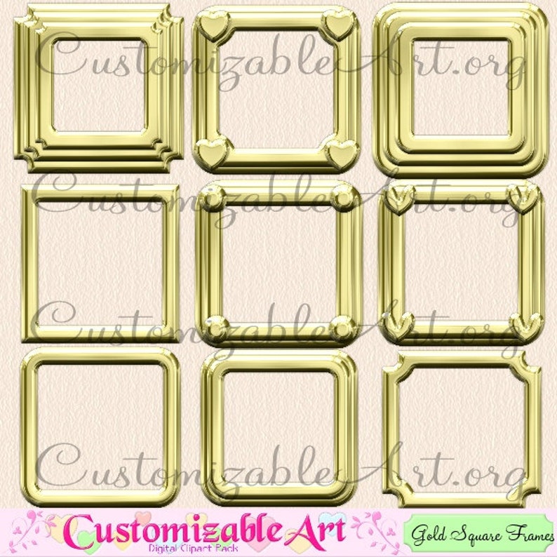 Gold Square Frame Clipart Digital Gold Frame Clip Art Golden Border Images Graphics Layered 3D Heart Cute Golden Digital Picture Frame Clip