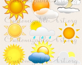 Weather Clipart Digital Sunny Sun Clipart Nice Weather Clipart Decorative Sky Fun Cute Sun Cloud Cloudy Day Rain Rainy Moon Images Graphics