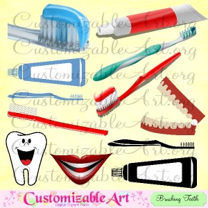Zahnbürste Clipart Digital Bürsten Zähne ClipArt Zahnmedizin Zahnarzt Zähne im Mund Zahnpasta Clipart Bilder Dentalhygiene Reinigung Grafiken