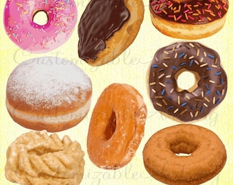 Donut Clipart Digital Donut Clip Art Donuts Desserts Scrapbook Images Graphics Strawberry Glazed Sugar Chocolate Filling Round Ring No Hole