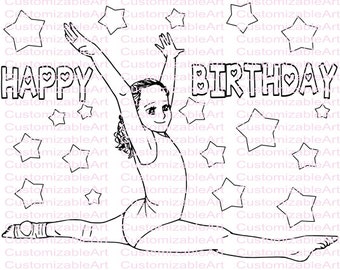 Girls Gymnastic Coloring Page Girls Gymnastic Party Printables Gymnastics Party Favors Gymnastics Birthday Party Supplies Gymnast Download