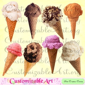 Ice Cream Cone Clipart Digital Ice Cream Clip Art Cones Vanilla Chocolate Nut Nutty Orange Sorbet Purple Strawberry Sweets Images Graphics