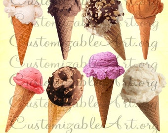 Ice Cream Cone Clipart Digital Ice Cream Clip Art Cones Vanilla Chocolate Nut Nutty Orange Sorbet Purple Strawberry Sweets Images Graphics