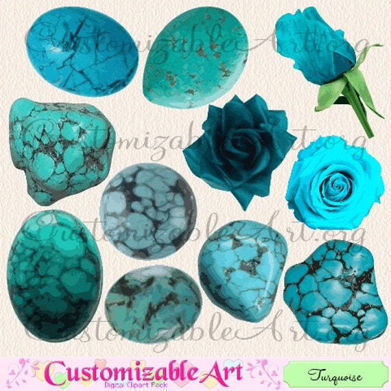 Turquoise Clipart Digital Turquoise Clip Art Teal Rose Jewelry | Etsy