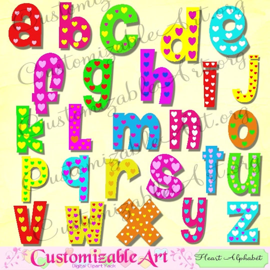Alphabet Clipart Cute Digital Alphabet Clip Art Heart Colorful Kids