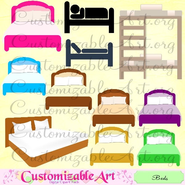 Bed Clipart Digital Bed Clip Art Single Double Queen King Size Beds Bed Icon Bunk Bed Clipart Hotel Dorm Bed Cute Bedroom Images Graphics