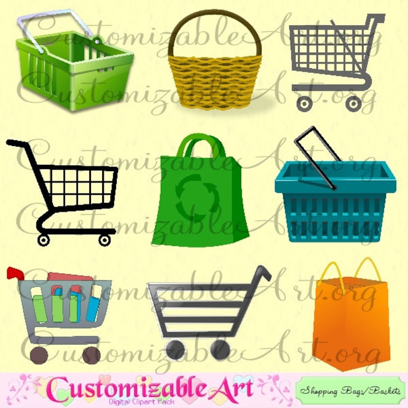 Shopping Basket Clipart Digital Shopping Cart Clip Art Recycled Bag ...