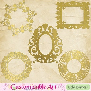 Gold Frames Clipart Gold Border Clipart Gold Frame Clipart Printable Gold Frames Gold Border Clip Art Images, Digital Scrapbook Golden Frame