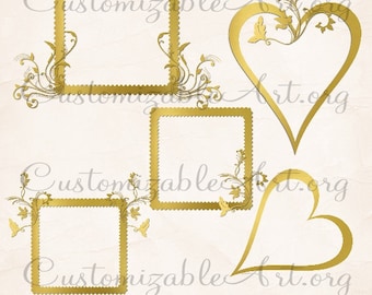 Gold Frame Clipart Digital Gold Frames Clip Art Golden Frame Clipart Floral Gold Square Gold Heart Clipart Images Graphic Thin Border Frame