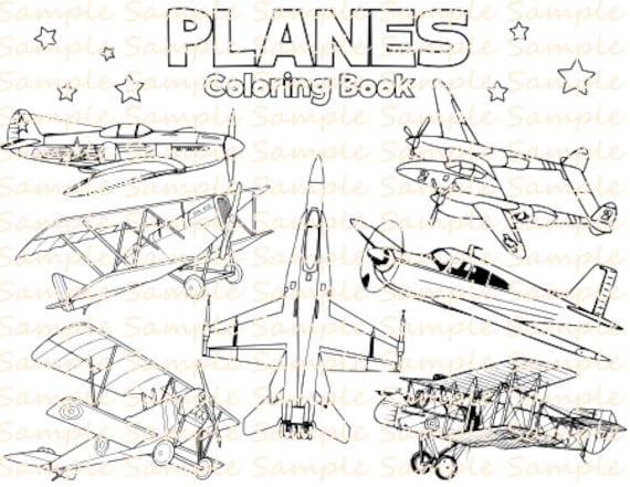 plane coloring book printable airplane coloring pages vintage etsy