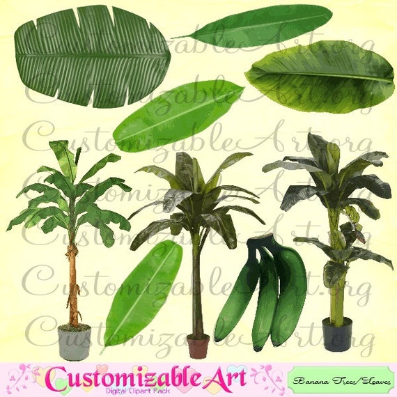Banana Leaves Clipart Digital Banana Leaves Leaf Clip Art Dark Etsy