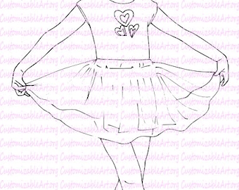 Ballet Girl Digi Stamp Printable Ballerina Digital Stamp Young Girl Wearing Tutu Ballet Line Art Drawing Images Graphics Coloring Page Sheet