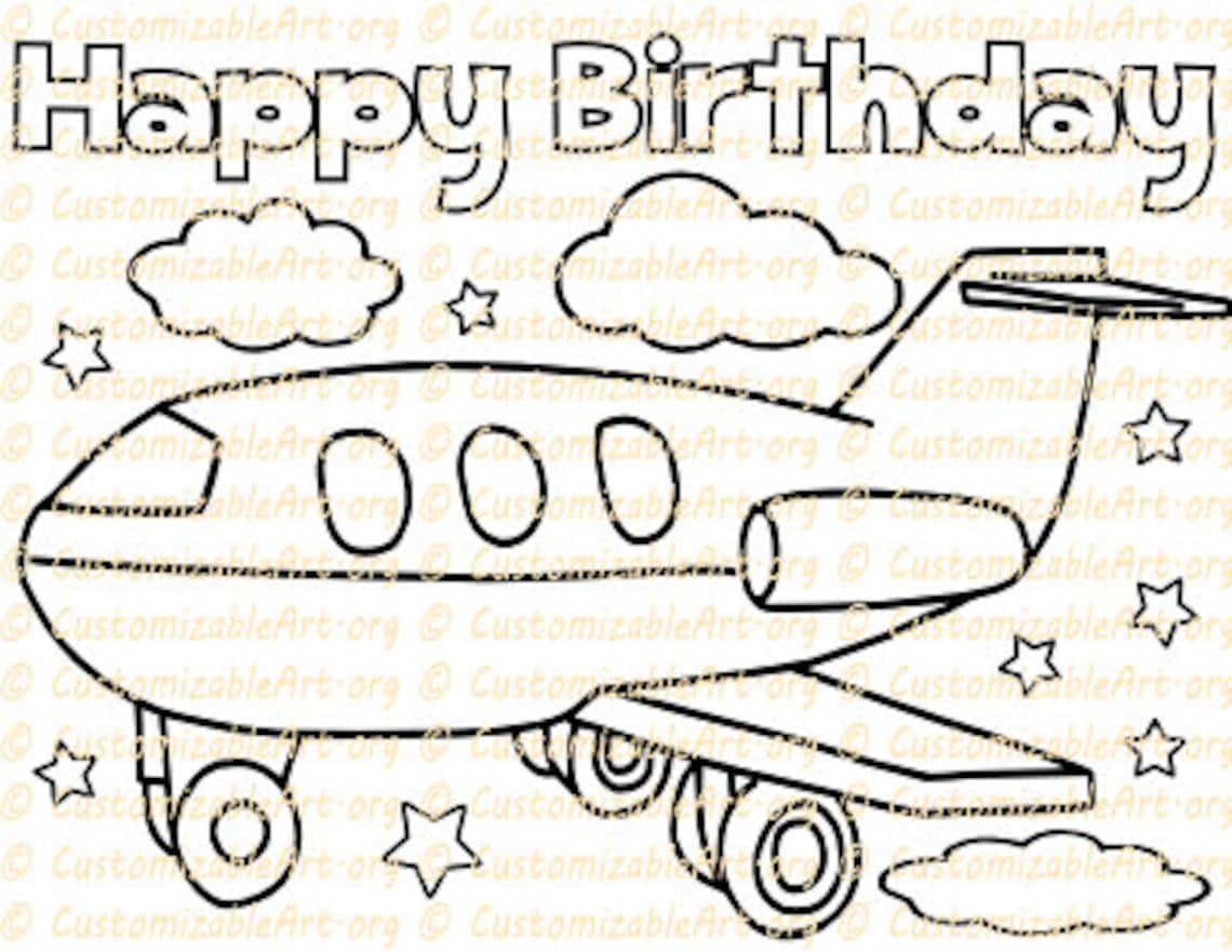 Airplane Party Favor Printable Birthday Coloring Page Sheet Plane Party ...