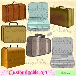 Suitcase Clipart Digital Suitcase Luggage Baggage Clip Art Travel Briefcase Luggage with Tag Compartment Business Bag Clipart Images Graphic