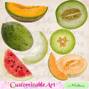 Melon Clipart Digital Melon Clip Art Watermelon Cantaloupe Honeydew Melon Slice Piece Cut Wedge Whole Seeds Clipart Desserts Images Graphics