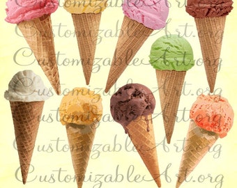Ice Cream Clipart Digital Ice Cream Cone Clip Art Simple Ice Cream Cones Sorbet Chocolate Strawberry Vanilla Ice Cream Images Graphics