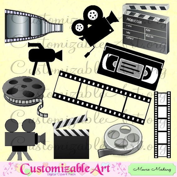 Movie Making Clipart Digital Filming Film Reel Movie Reel Film Strip Video  Tape VHS Director Clapper Film Slate Camera Icon Images Graphics