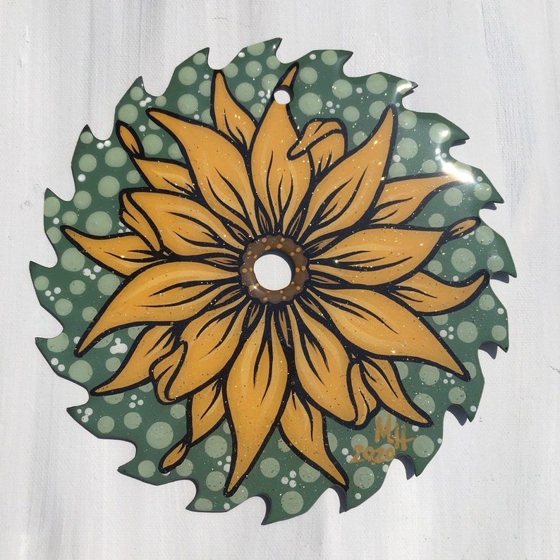Garden sunflower saw blade painting Etsy