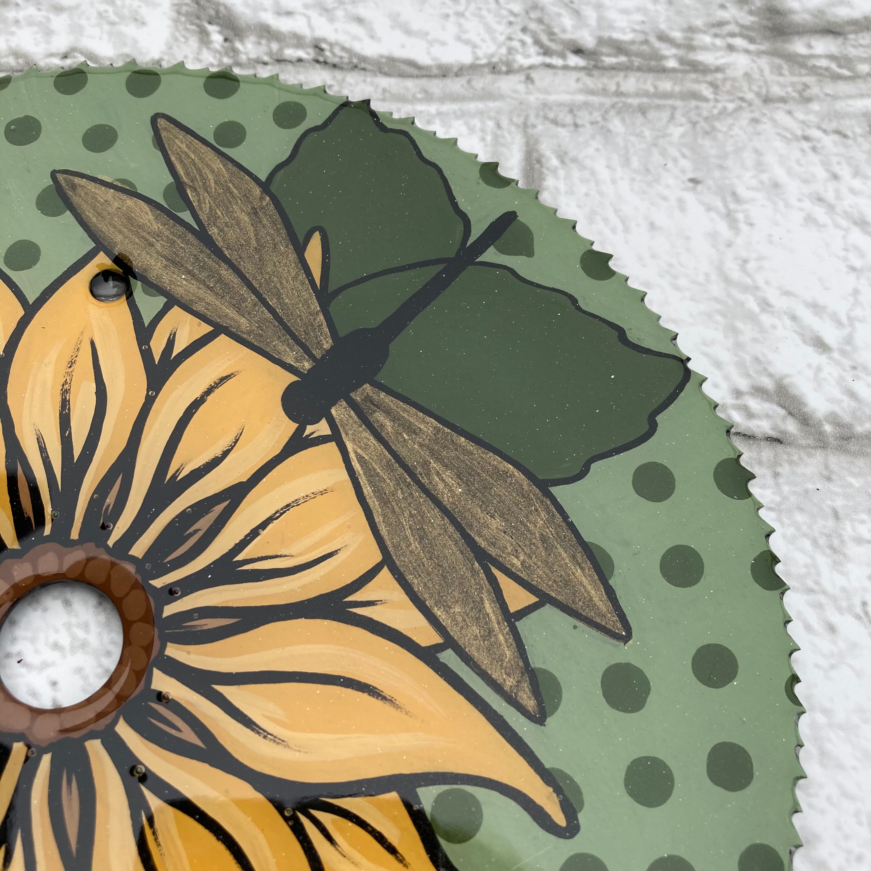 Gold dragonfly and sunflower saw blade painting Etsy