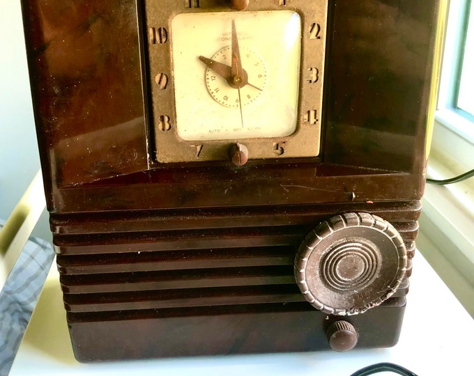Vintage Telechron Brown Bakelite Clock Radio Etsy