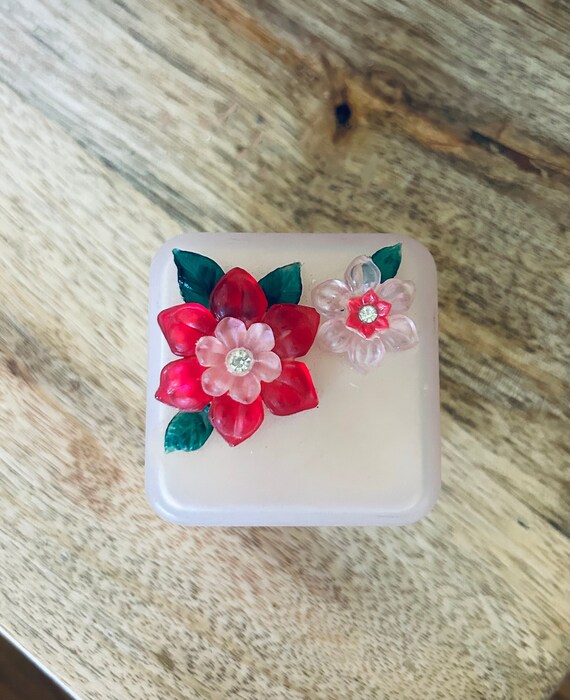 Vintage Pink Ring Box Engagement Wedding Floral F… - image 1