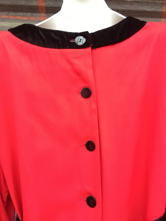 60s Red/Black Velvet Trim Button Up Maxi Dress/ F… - image 7