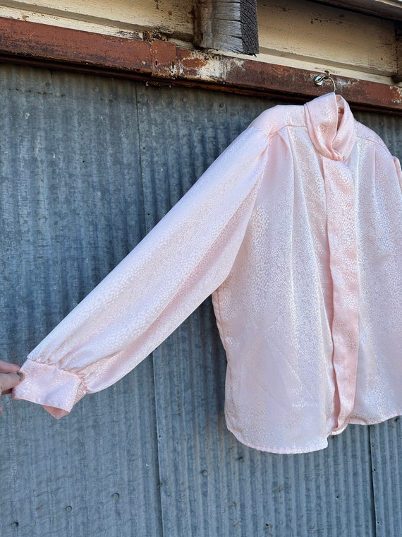 Vintage Pink 80s High Neck Blouse / Size 2XL / Hi… - image 3