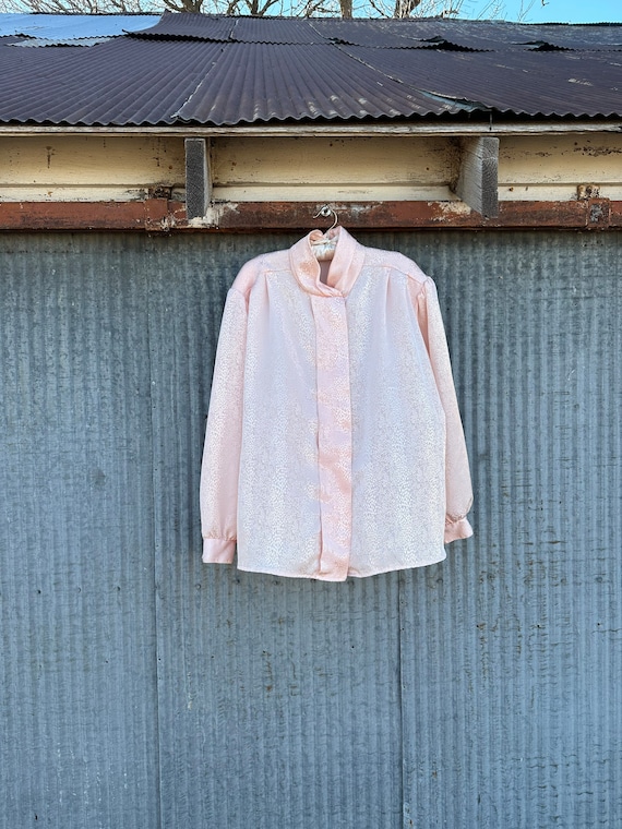 Vintage Pink 80s High Neck Blouse / Size 2XL / Hi… - image 1