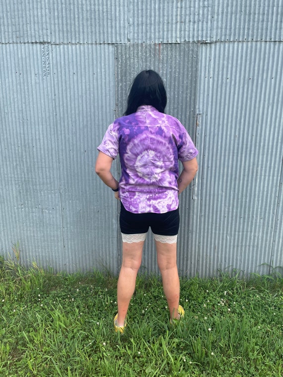 Vintage 80s Upcycled Tie Dye Button Up / Purple T… - image 5