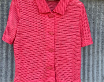 Vintage 90s Raffia Pink Blouse / size Medium / 90s Vintage / Vintage Clothing/ Free Shipping