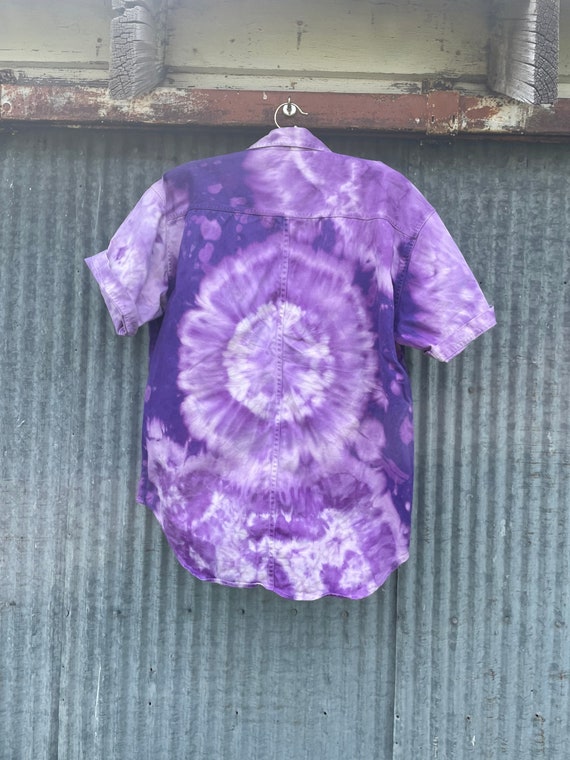 Vintage 80s Upcycled Tie Dye Button Up / Purple T… - image 1