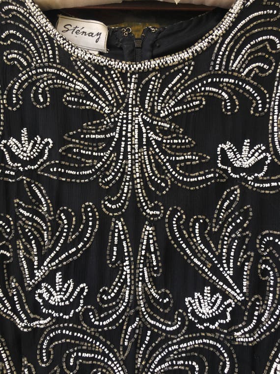 Black 80s Beaded Crepe Blouse - image 3