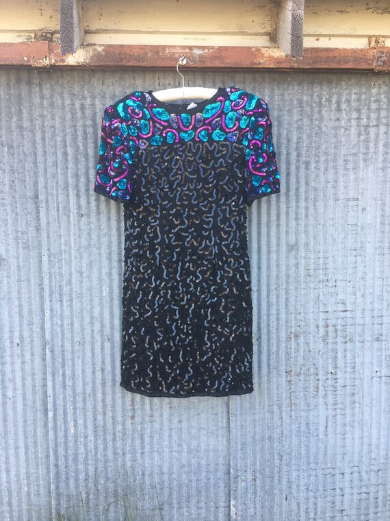 Vintage 80s Sequin Dress / Vintage 80s Bodycon Dre