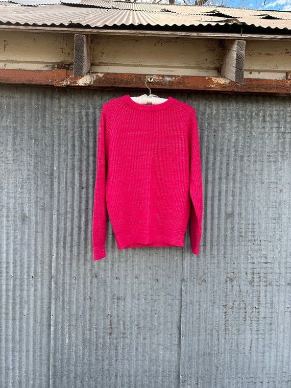 GLITTERY 80s Bright Pink Sweater/ Vintage Sweater 