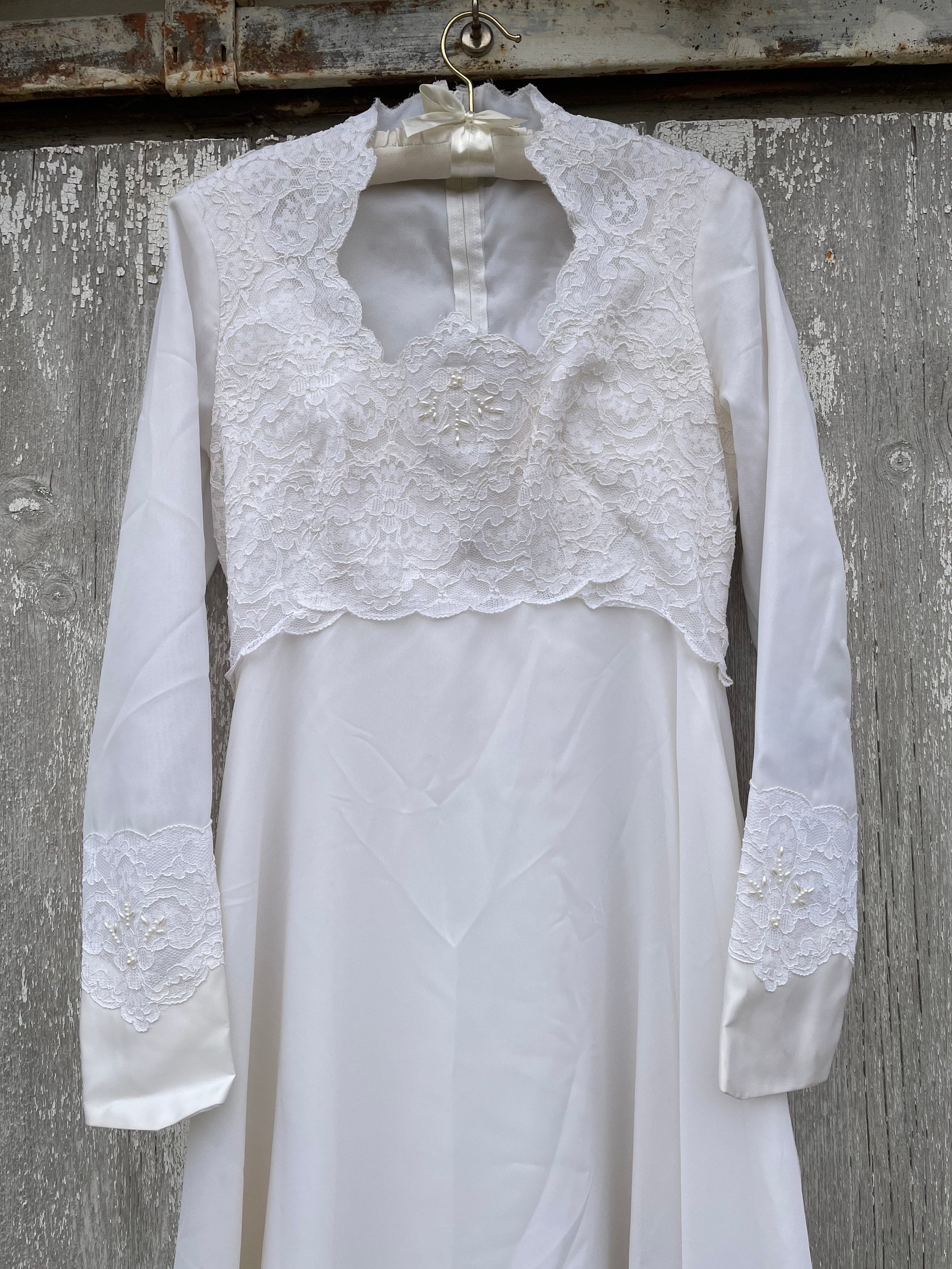 Vintage High Collared 70s Wedding Dress / Lace Wedding Dress / Vintage ...