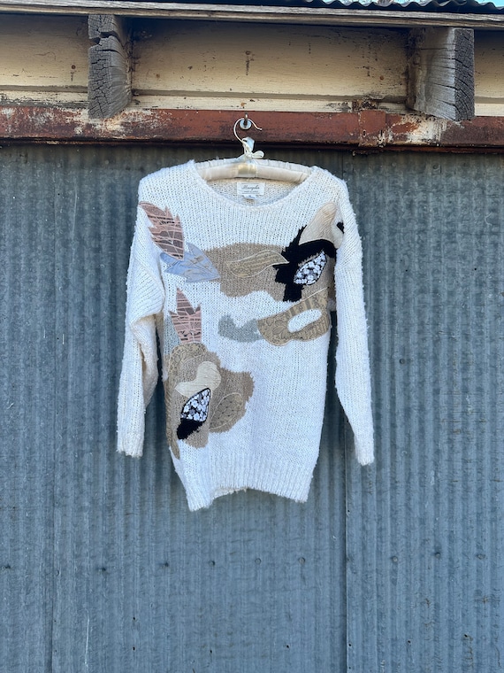 Vintage 80s Appliqué Boucle Sweater size Medium/ … - image 1