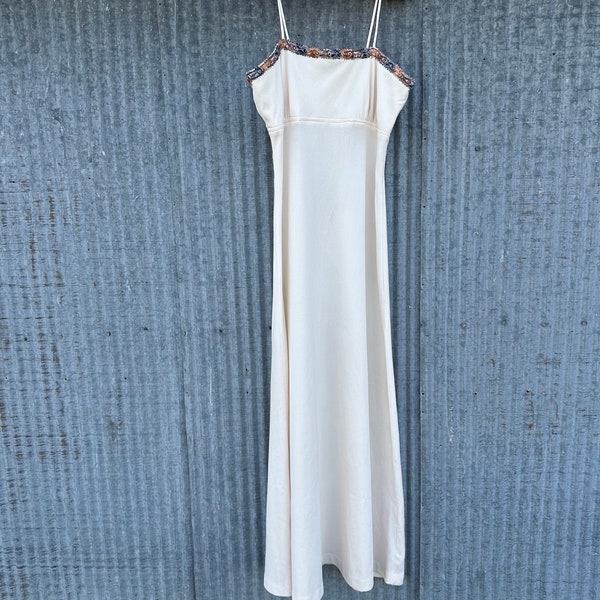 Vintage 1970s Off White Maxi Dress Size Small / Vintage Wedding Dress/ Beach Wedding