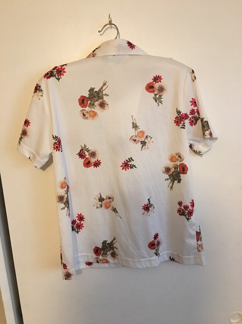 90s Floral Print Button Up Photo Realistic 90s Print 90s Vintage Button Up Blouse Size XL Poppy Print FREE SHIPPING